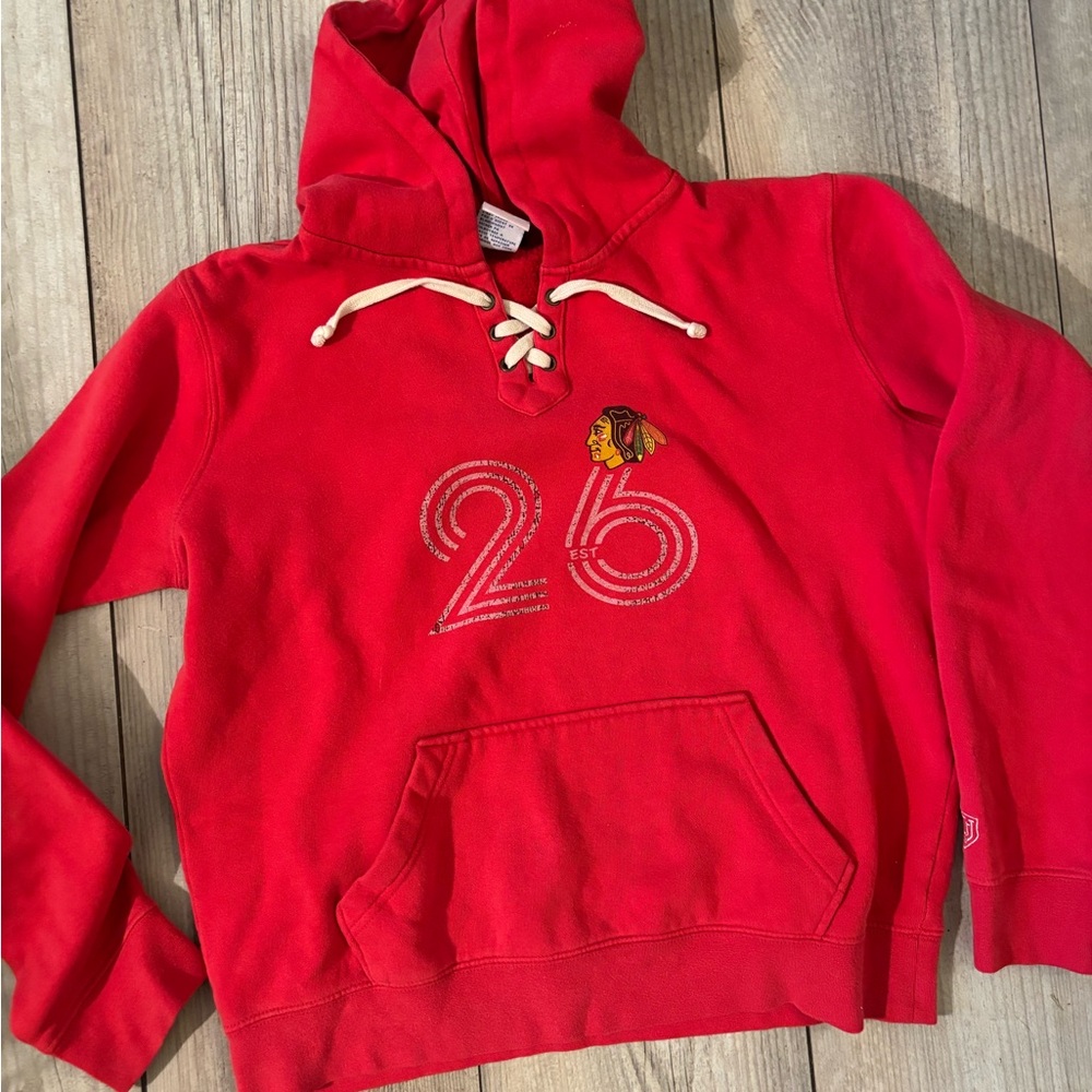 Red Kids Hoodie with Embroidered Logo Like New Large